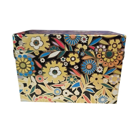 J Chein USA Recipe Box Tin Metal Vtg Cooking Recipes Mod Retro Flowers Floral - Picture 11 of 13